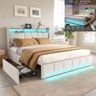 Lit 140x200 cm - NMONET - LED - tissu en lin - cadre de lit adulte 140x200 cm - beige