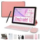 KOTSREN Tablette 10’’ Android 13 avec Stylet,Clavier Souris Bluetooth étui en cuir Rose, 6+64Go+128Go Extensible, Quad Core, WiFi, 5000 mAh