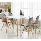 LIFE INTERIORS Lot de 4 chaises de salle à manger en tissu patchwork Tulip – Style Eiffel vintage, pieds en bois – Salle à manger et cuisine
