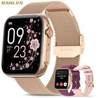 BANLVS Montre Connectée Femme avec Appel Bluetooth, 3 Bracelets, 1.85" HD, Fonction Femelle, SpO2, 120+ Sports, Sommeil, IP68, OR