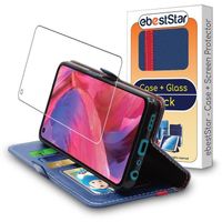 ebestStar ® pour Oppo A54 5G, A74 5G - Etui Portefeuille PU Cuir + Film protection écran en VERRE Trempé, Bleu Foncé / Rouge