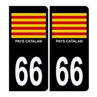 Autocollant Sticker Plaque d'immatriculation Voiture 66 Drapeau Catalan Noir Logo Couleur