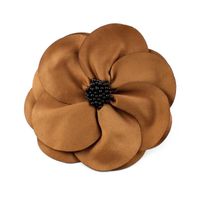 Pince à cheveux ou broche fleur plate avec tige en perle noire 11.5cm - marron caramel RC007124