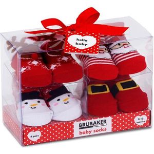 COFFRET CADEAU TEXTILE BRUBAKER - Chaussettes bébé - Lot de 4 Paires - Garçon/Fille 0-12 Mois - Coffret cadeau Naissance/Baptême - Noël