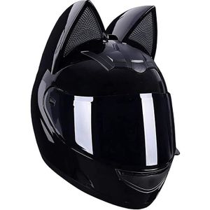 CASQUE MOTO SCOOTER Casque d'oreille de chat personnalisé, casque de moto noir pour femme fille adulte Casque de moto intégral certifié DOT Casques qu