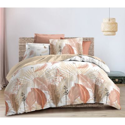 Housse De Couette 220x240 Cm Coton Lavé Violet Hortensia Réversible – Parure De Lit Florale Tropicale Avec 2 Taies 65x65 Cm Oeko-Tex