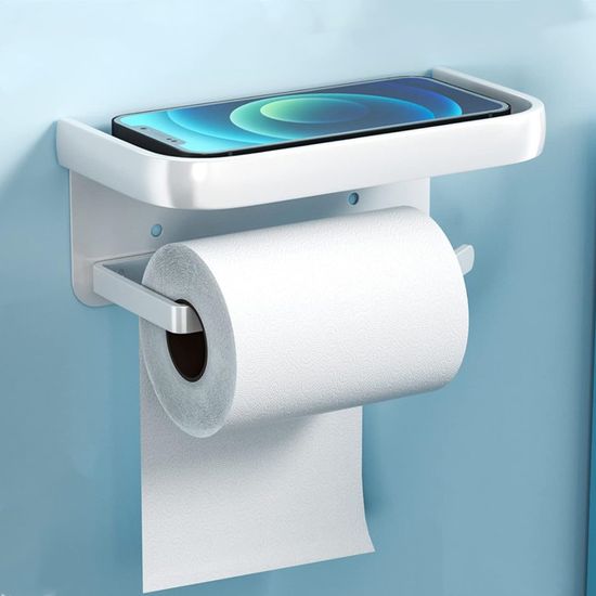 Porte Papier Toilette Bambou Avec Étagère - Double Rouleau - Fixation Murale Ou Adhésive - EBEAKA