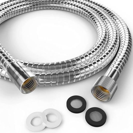 Raccord Double 1/2" (20 Mm) En Acier Inoxydable - Pour Rallonger Votre Tuyau De Douche, Robinet - Avec Joints Et Filtres