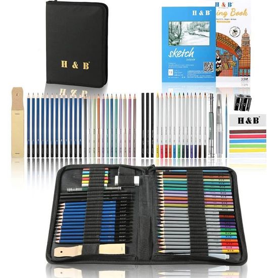Kit De Dessin 58 Pièces Nicpro - Étui En Cuir - Porte-Mines, Stylos Micron, Mines, Carnet - Parfait Artiste Débutant