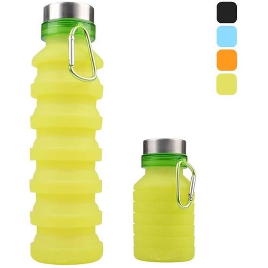 Lot De 8 Gourdes Pliables Jaunes Sport Avec Mousqueton - Bouteilles Réutilisables