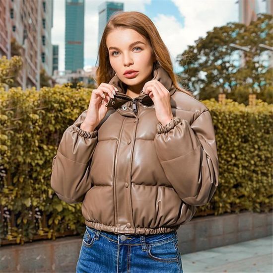Veste Femme Marque de Luxe Couleur Unie Courte Veste PU Col Montant Marron Marron Cdiscount Pret a Porter