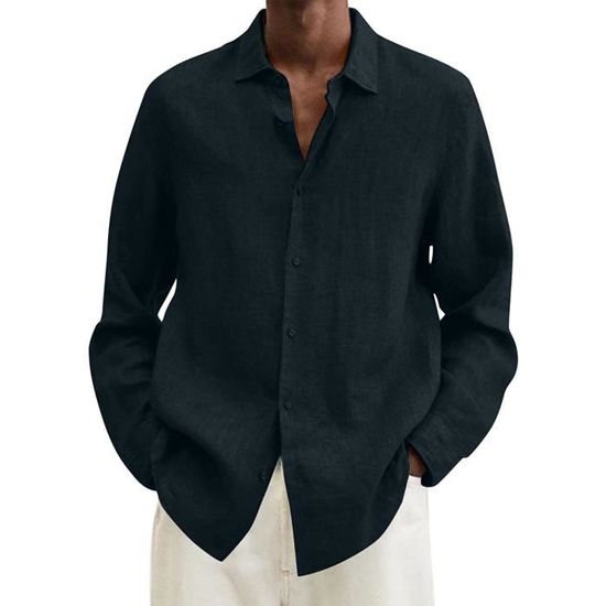 Chemise Homme Manches Longues En Coton-lin – Respirante, Pré-rétrécie – Style Décontracté Pour Printemps/automne