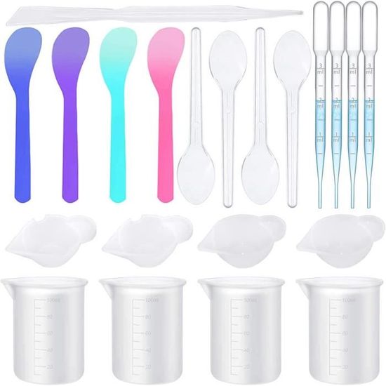 Tasses à Mesurer Silicone, Verre Doseur Silicone, Verre Gobelets Doseurs En Silicone, Tasses En Silicone Pour Résine, 100ml, 250ml, 3pcs