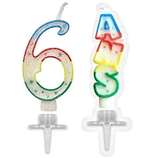 1 Pack bougie anniversaire 3 ans pailletée multicolore /BBC0