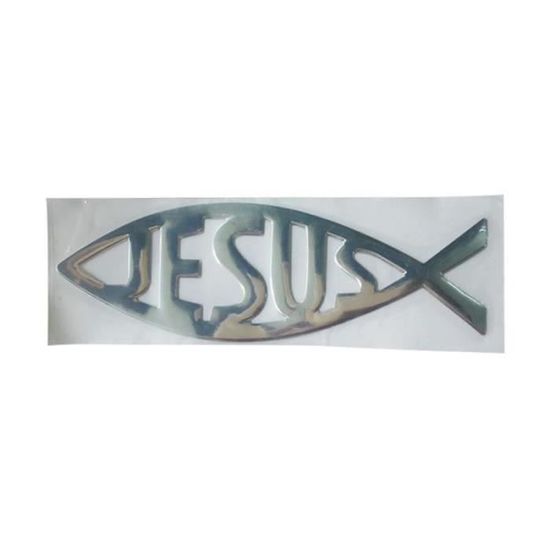 Autocollant Poisson Jésus 3D - Argenté - Pour Voiture, Moto, Vitre