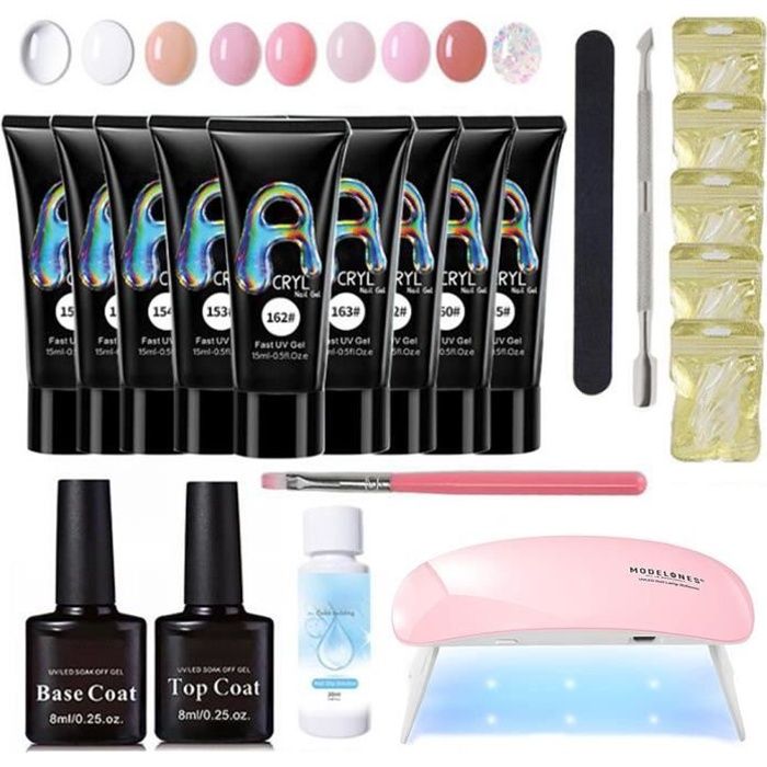 Kit Poly Extension Gel Faux Ongles Gel Construction UV/ LED Lampe Manucure Base coat Top coat Cleanser plus Manucure B