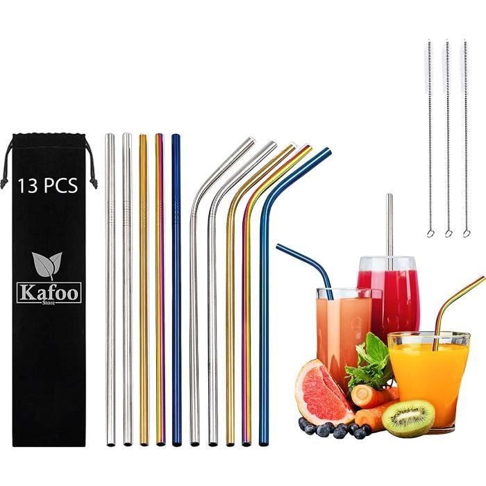 KafooStore Pailles INOX Reutilisables, 10 Pailles INOX en Acier Inoxydable, Alternative Ecologique au Plastique, Lot de 10 Pailles I