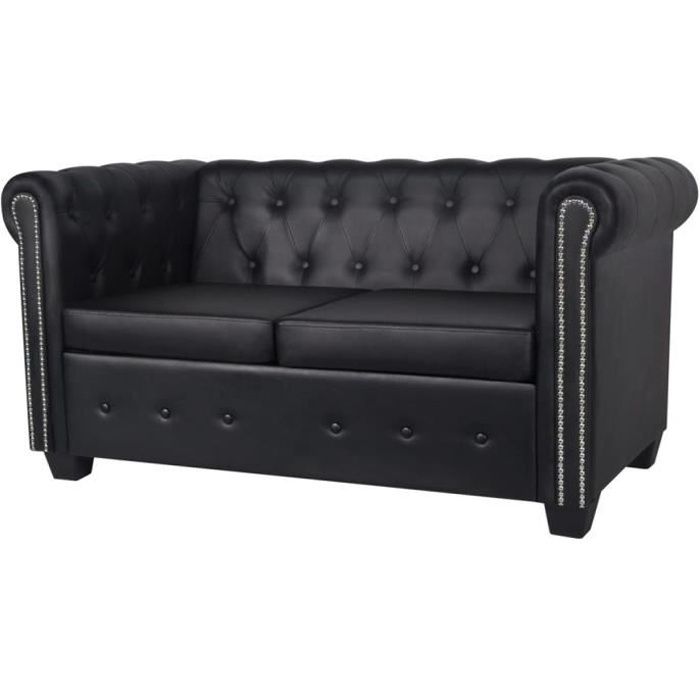 Canapé Chesterfield à 2 places Cuir synthétique Noir YULINSHOP