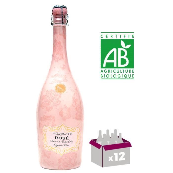 Lot de 12 bouteilles Prosecco Ice Rosé - Bouteille Luminescente - Bio et Vegan - La Cantina Pizzolato