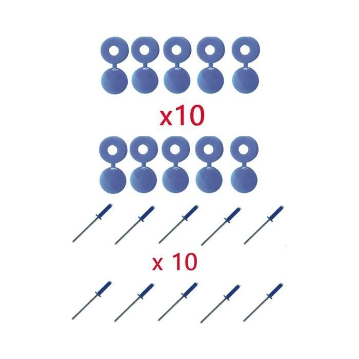 LOT DE 10 RIVETS + CACHE RIVET BLEU PLAQUE D'IMMATRICULATION VOITURE AUTO MOTO SCOOTER MOBYLETTE PROTECTION PLASTIQUE AVEUGLE VIS BO