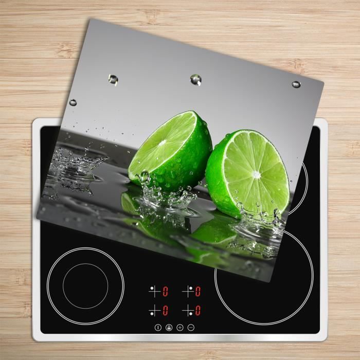 Tulup Glass Planche à découper avec couvercle protecteur pour cuisine résistant chaleur 60x52 cm - „Lime Dans L'eau”
