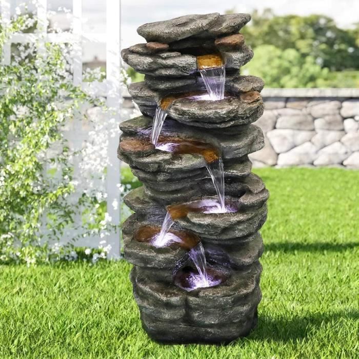 WATURE Fontaine de jardin Rockery - 101 cm Jeu d'eau d'extérieur avec lumière LED et son apaisant pour l'intérieur et l'extérie A37