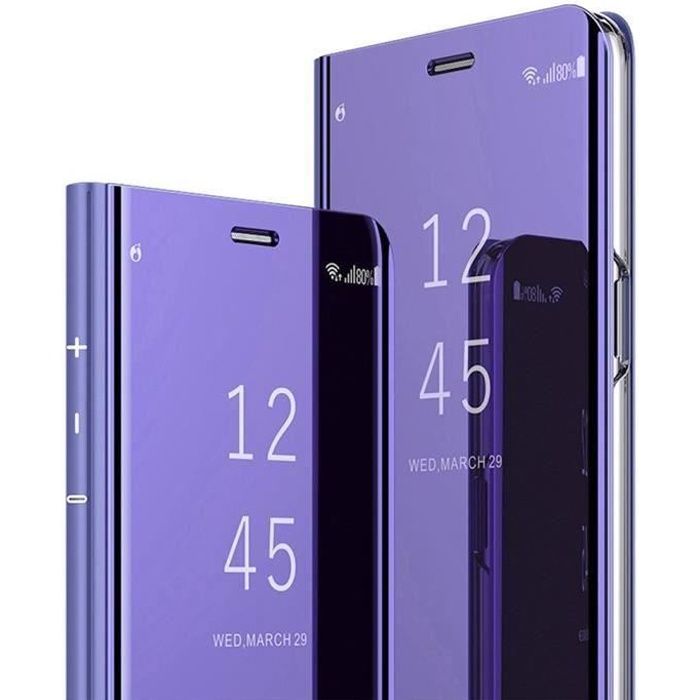 Luxe Coque Samsung Galaxy A32 (5G), Integral Protection Cuir Translucide Clear View Cover Antichoc avec Support, Violet