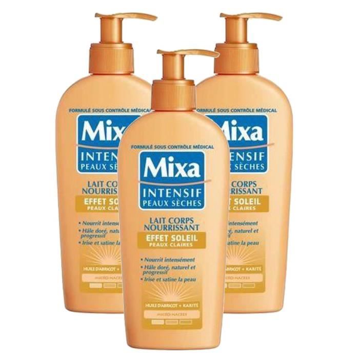 (Lot De 3) MIXA Intensif Peaux Sèches - Lait Corps Nourissant Effet Soleil Peaux Claires - 250 ml