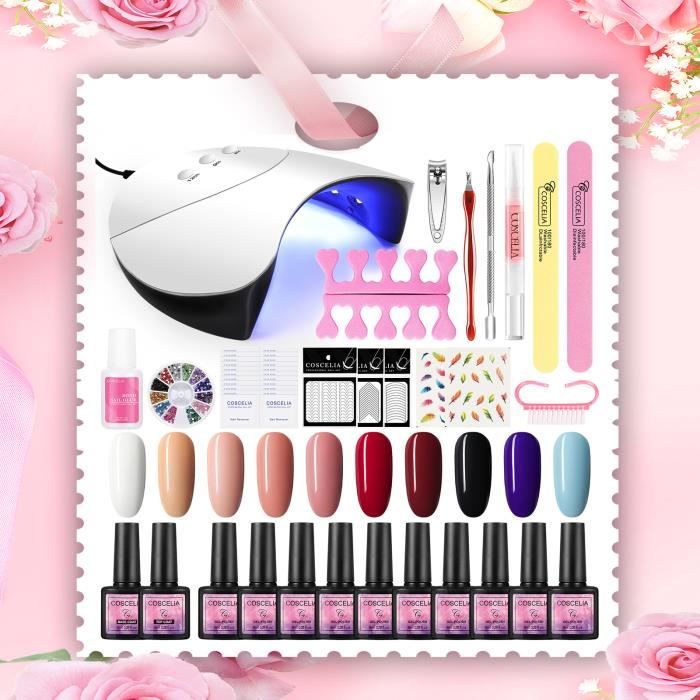 36W Lampe UV/LED Coscelia Kit 10 pc Vernis Semi Permanent Gel Ongle Soak Off Polish Gel Accessoires Limes Outils Kit Manucure