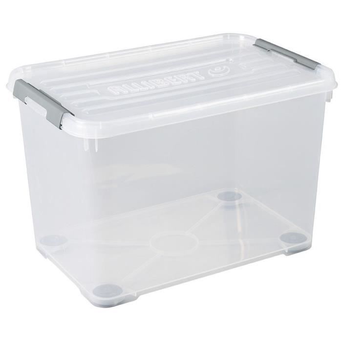 ALLIBERT Boîte de rangement Handy Plus - Clips gris - Couvercle transparent et roue - 65 L