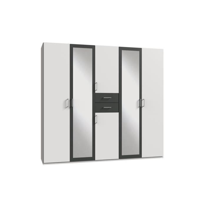 DIVER Armoire de chambre grande capacité - Décor blanc et graphite - L 225cm