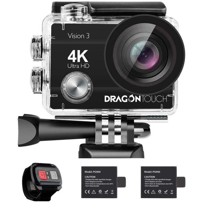 Dragon Touch Vision 3 Caméra Sport 4k WiFi avec Télécommande 2.4G, Etanche, 170°, Kits d'Accessoires, App (XDV)