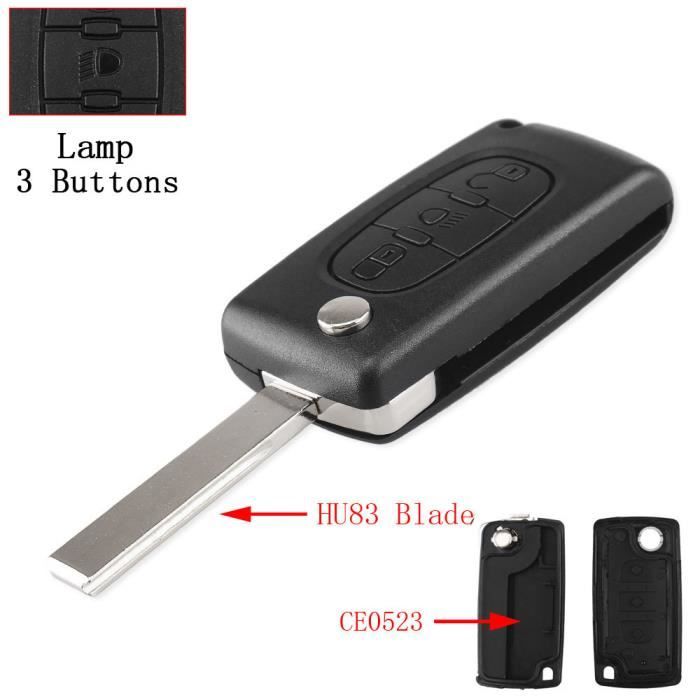 ENERGY01 - HU83 - CE0523 - Coque Clé Citroen C2 C3 C4 C5 C6 C8 - 3 Boutons - clé avec rainure - Pile sur Circuit imprimé