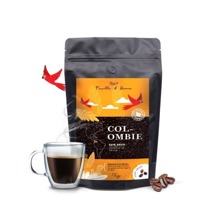 Café Colombie en Grain - Amérique du Sud - Torréfaction Artisanale Française - Paquet 1 kg avec Valve