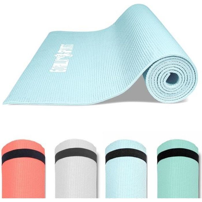 GORILLA SPORTS ® Tapis de yoga PVC bleu clair - 180 x 60 x 0,5 cm | tapis de gymnastique avec sangle de voyage pour le yoga, le pila