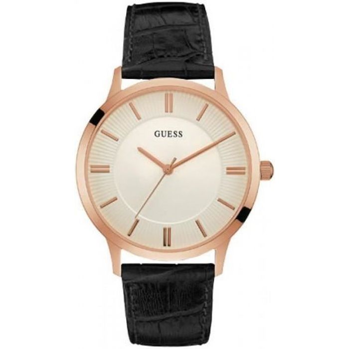 Montre GUESS Homme/Unisexe - Cadre Acier Inox, Bracelet Cuir Noir, Quartz (Neuf Avec étiquettes)