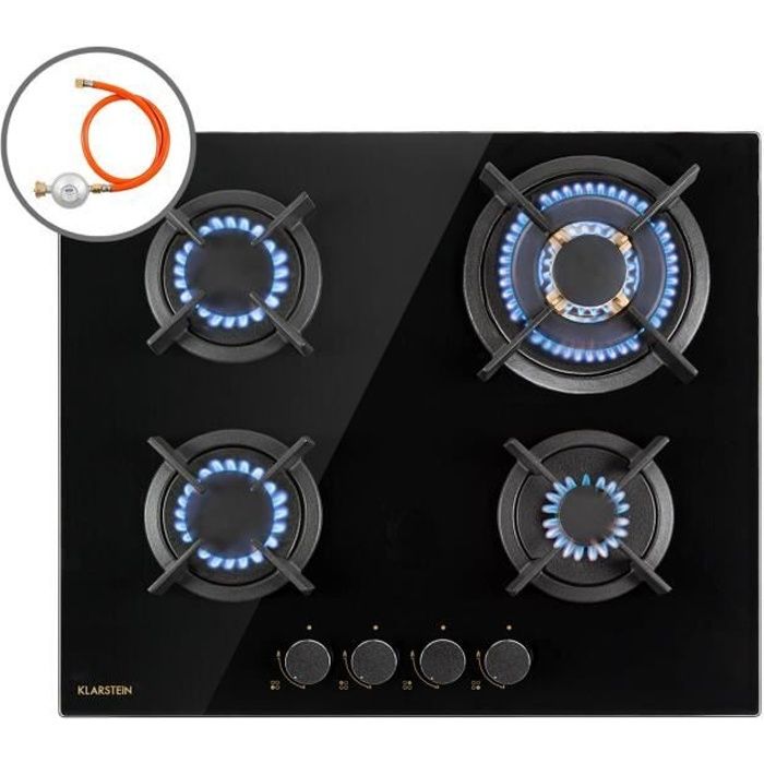 Plaque gaz 4 feux encastrable - Klarstein - 60 cm - tables de cuisson vitrocéramique - plaque de cuisson gaz - cuisinière - noir