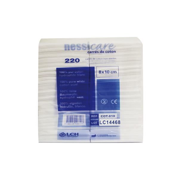 Carrés de coton LCH Nessicare - 8 x 10 cm - 100 % pur coton hydrophile - Lot de 220