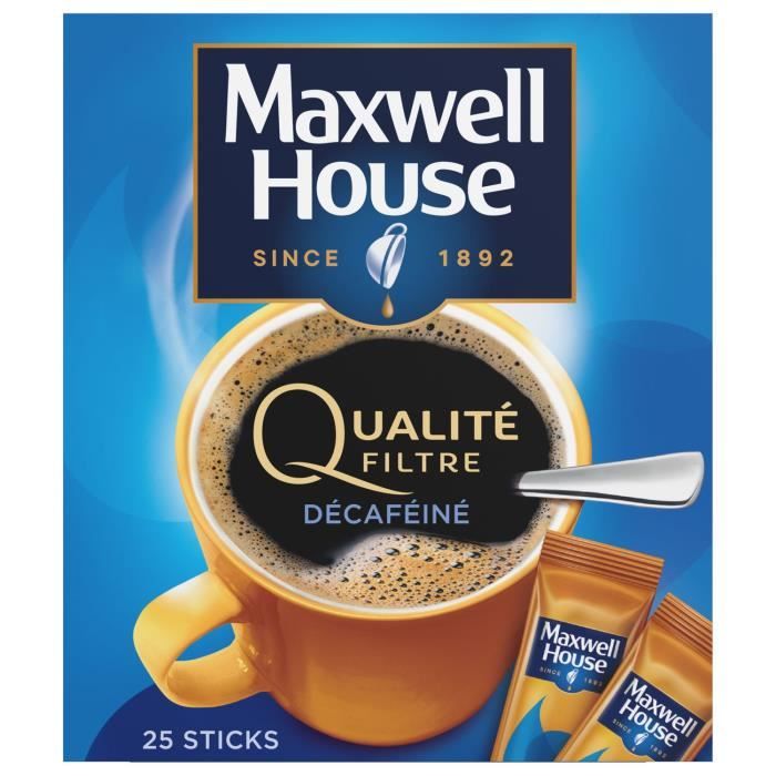 MAXWELL HOUSE Café Soluble Qualité Filtre DeCaféine Sticks - x25 boissons