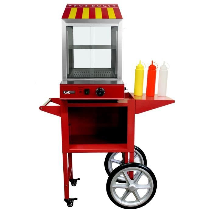 Cuiseur Vapeur pour Hot Dog avec Chariot Assorti, Machine Commerciale pour Hot Dog à Portes en Verre et Réchauffe Pain