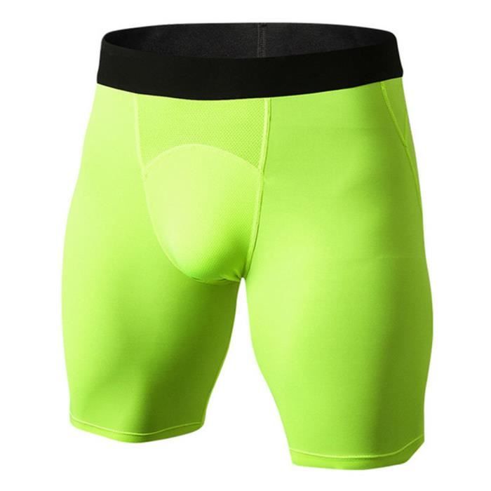 Hommes Shorts Court Sport Compression Élastique Leggings Short Slim Collant Cyclisme Fitness Séchage Rapide Vert