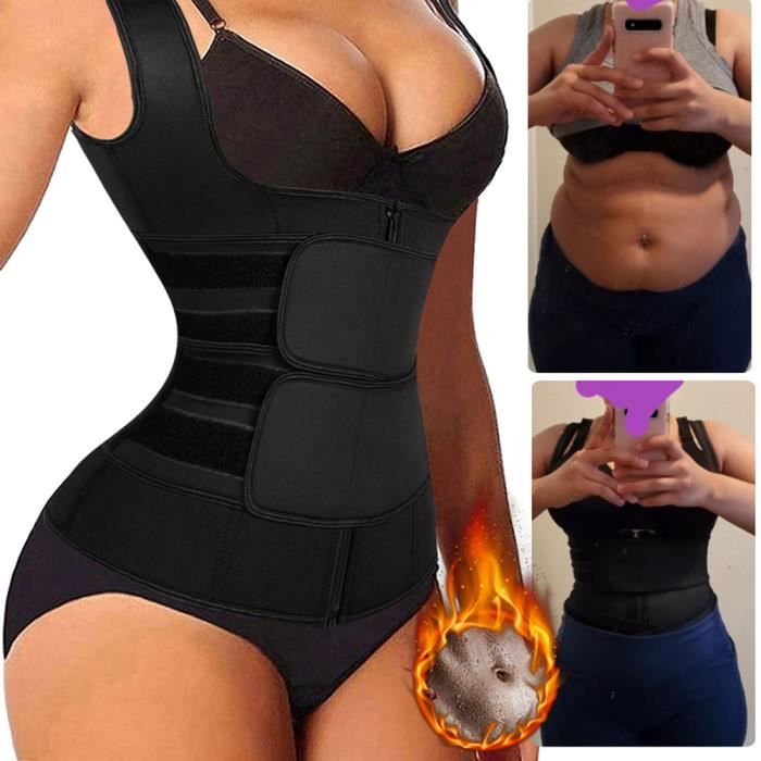 Gilet de Sudation pour Femme Sauna Sport Gaine Amincissante Débardeur Minceur Ventre Plat Fitness Waist Trainer - Noir