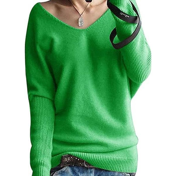 Pull Femme Laine Maille Col V Hiver Chaud Manches Longues Tricot Chandail Pullover Top