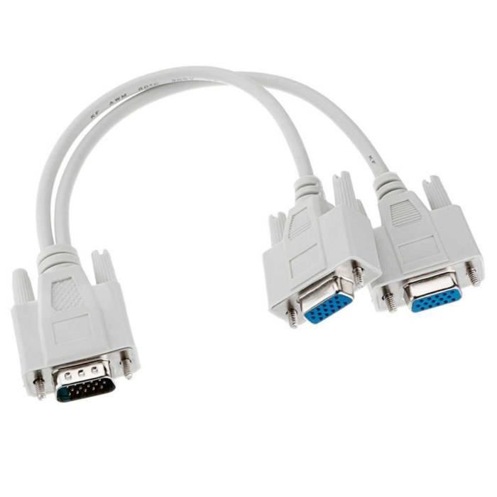 OCIODUAL Câble Répartiteur VGA SVGA D-SUB 15 Pin 20cm 1 Connecteur Mâle Vers 2 Femelle Ports Splitter Adaptateur PC 2 Moniteurs