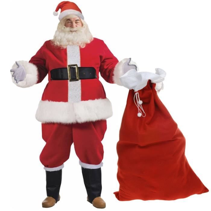 Déguisement de Père Noël Luxe Homme - 10 Pièces - Costume Complet et Hotte du Pere Noel Incluse