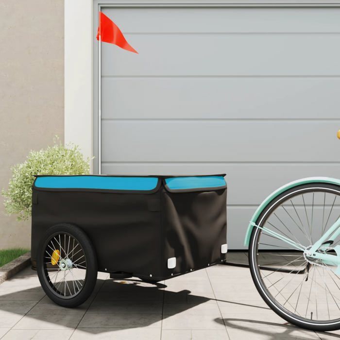 vidaXL Remorque de vélo noir et bleu 45 kg fer 94093