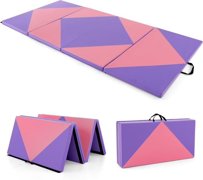 GOPLUS 240x117x5CM Tapis d’Exercice Pliable Tapis de Yoga Portable en Mousse et Surface en Cuir PU Housse Zippée Amovible Violet