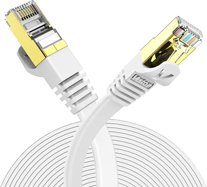 Câble Ethernet 50m CAT7 Plat Blindé - RJ45 Haut Débit Blanc - Marque Générique