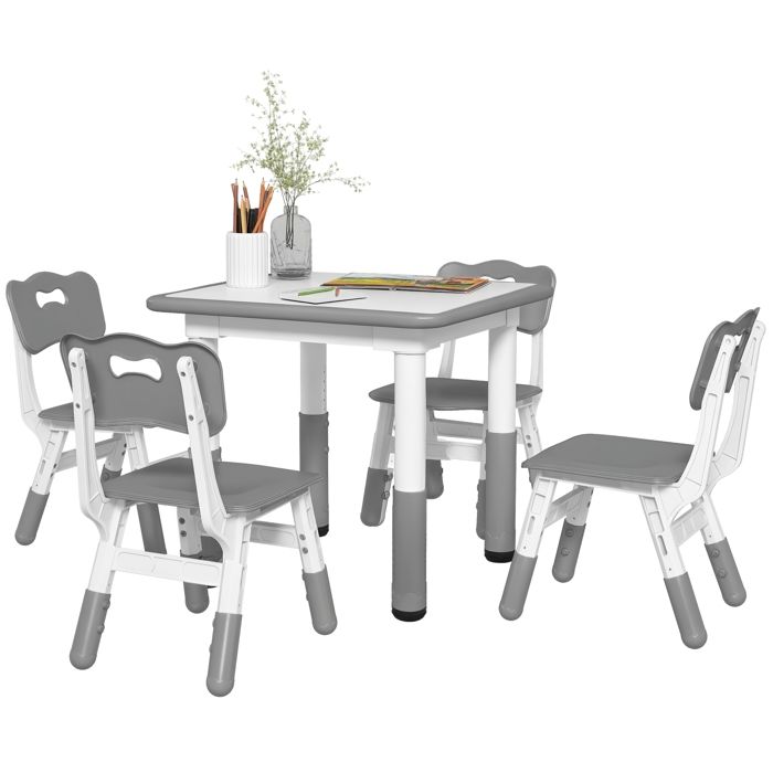 Ensemble 1 table et 4 chaises pour enfants AIYAPLAY hauteur réglable set de 5 pièces salle de jeux la chambre denfant gris Ensemble 1 table et 4 chaises pour enfants AIYAPLAY hauteur réglable set de 5 pièces salle de jeux la chambre denfant gris