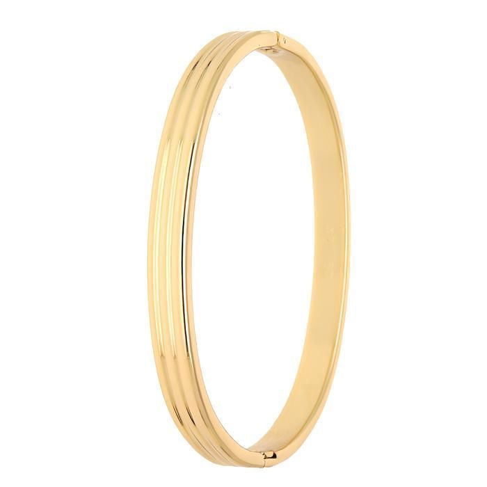 Bracelet - Jonc - Ovale - Ciselé - 64 x 55 mm - Fermoir Clip - Plaqué Or Jaune 750/1000 - Femme